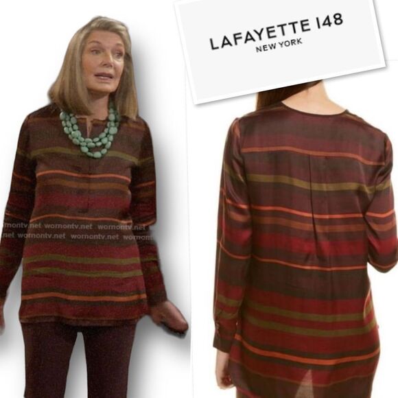 Lafayette 148 New York Prisha Striped Tunic Blouse As Seen On TV in Rust Size XS - Picture 4 of 11